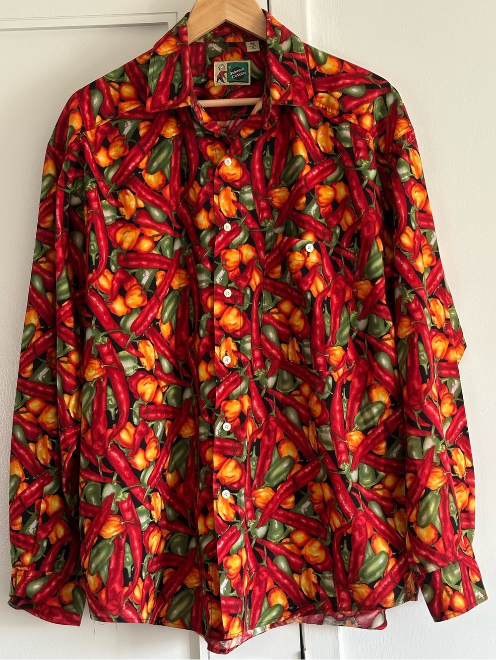 Vintage Chili Pepper Button Up Shirt USA Made Johnny Cotton 100% Cotton Medium